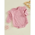 thumbnail image 3 of FEORJGP Toddler Baby Girl Solid One-piece Rompers 0 3M 6M 12M 18M Infant Long Sleeve Jumpsuits Cute Bow Jacquard Frill Trim Bodysuits Round Neck Playse Fashion Casual Clothes for Spring Fall, 3 of 8