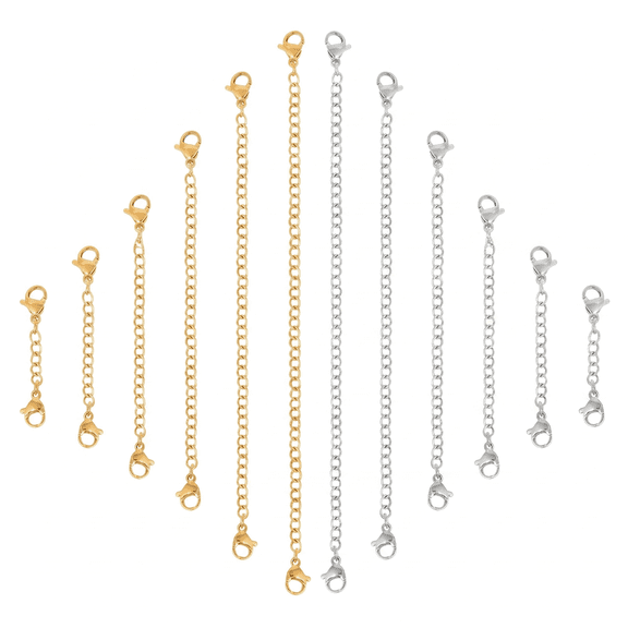 DUALFERV 12Pcs Stainless Steel Chain Extenders 1.2-5.9 Inch Double Lobster Clasps for Jewelry Making