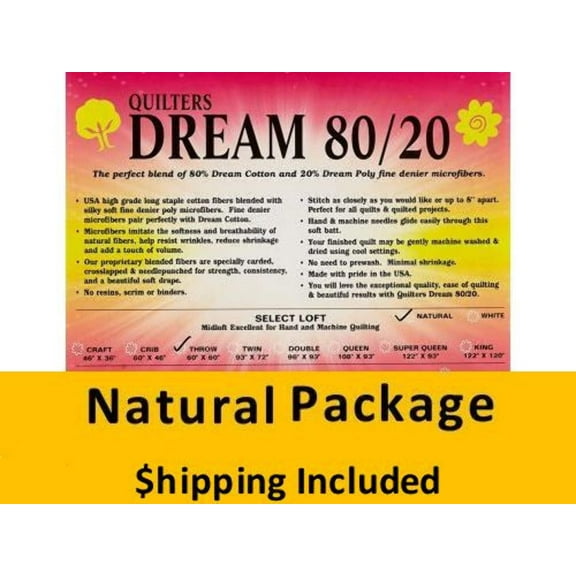 ENKPK Dream 80/20 Blend Natural Batting (Package, King 122 in. x 120 in.) shipping included*