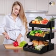 thumbnail image 5 of Bamboo 3 Tier Fruit Basket For Counter, Large Capacity Fruit Storage Countertop, Fruit Holder, Wooden Pantry Organizers and Storage, Kitchen Countertop Organizer With 2 Banana Hangers (Black), 5 of 11