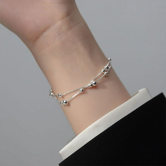 PERITANG Double Layer 925 Sterling Silver Bracelets for Women, Fashion Adjustable Slider Unique S925 Bracelet Jewelry For Wedding Gifts