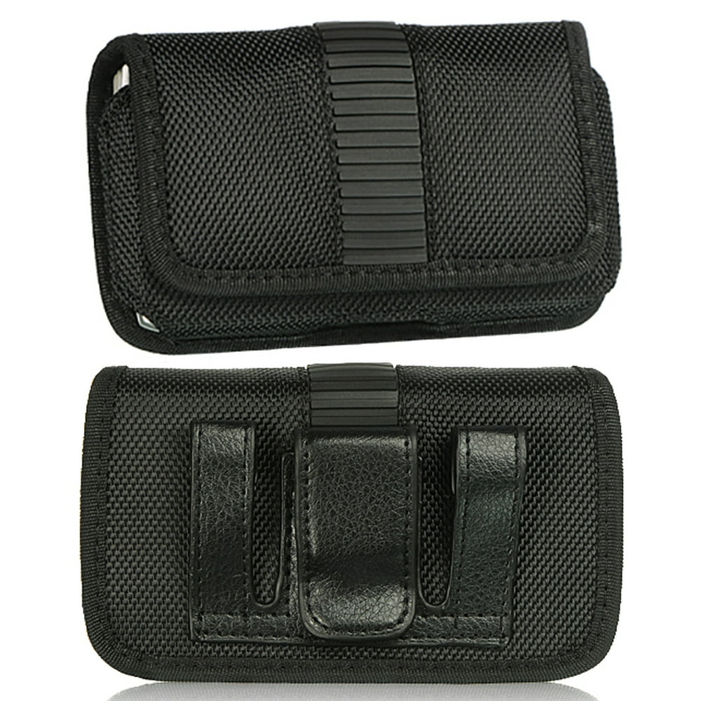Tough Black Nylon Pouch Phone Case [with Belt Loops and Fixed Clip] for