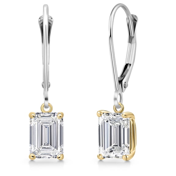 Gem Stone King 3.00 Cttw IGI Certified Lab Grown Diamond in 925 Silver and 10K Yellow Gold Earrings for Women | Emerald Cut | D-E Color | VS1-VS2 Clarity