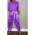 thumbnail image 3 of Fashionable women's solid color smooth satin five quarter sleeved top, 3 of 14