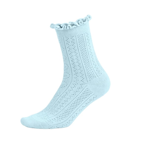 FSYBOA Girls Knited Sock Size 11Ts, Stretchable Casual Summer Soft Kids Crew Socks Light Blue