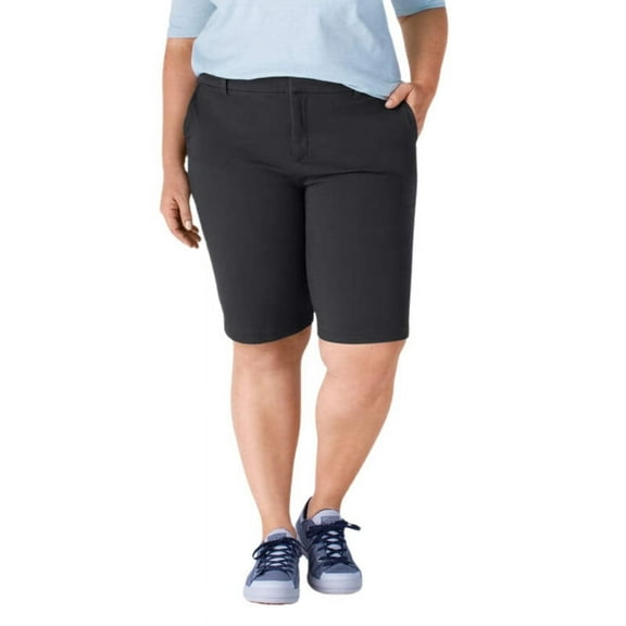Dickies Women's Plus Perfect Shape Straight Fit Bermuda Shorts, 11", Rinsed Black, 16W