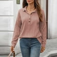 thumbnail image 5 of Crunowin Women's Casual Blouse Top, Button Knitted Ribbed Lapel Long Sleeved Shirt Pink S, 5 of 6