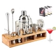 thumbnail image 1 of Juego De Coctelera Shaker Bartender Mixologia Kit 24 Piezas Accesorios De Acero Inoxidable Boston 1 Litro Con Soporte De Bambú Incluye Recetario Para Cocteles Mezclador De Bebidas Profesional Bar ecomlab Reposteria, 1 of 9
