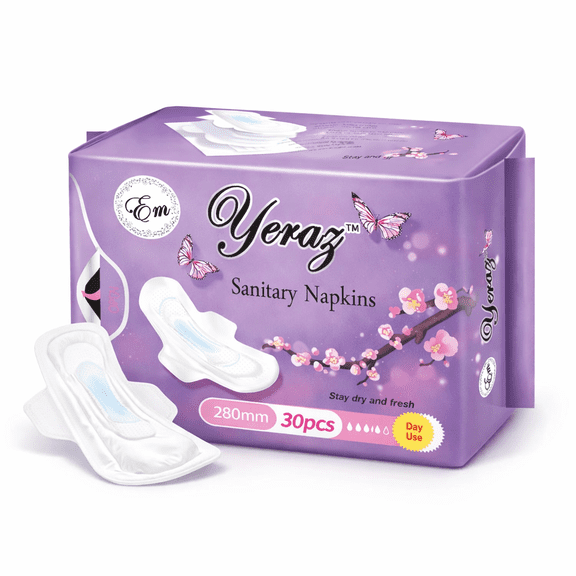 Em Yeraz Ultra Thin Night Pads for Women - Super Absorbent Overnight Pads with Wings - Feminine Pads with Overnight Absorbency - Unscented & Chlorine Free Sanitary Napkins