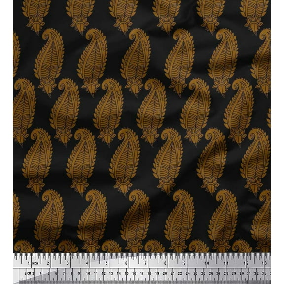 Soimoi Black Cotton Duck Fabric Brown Paisley Print Fabric by the Yard 42 Inch Wide