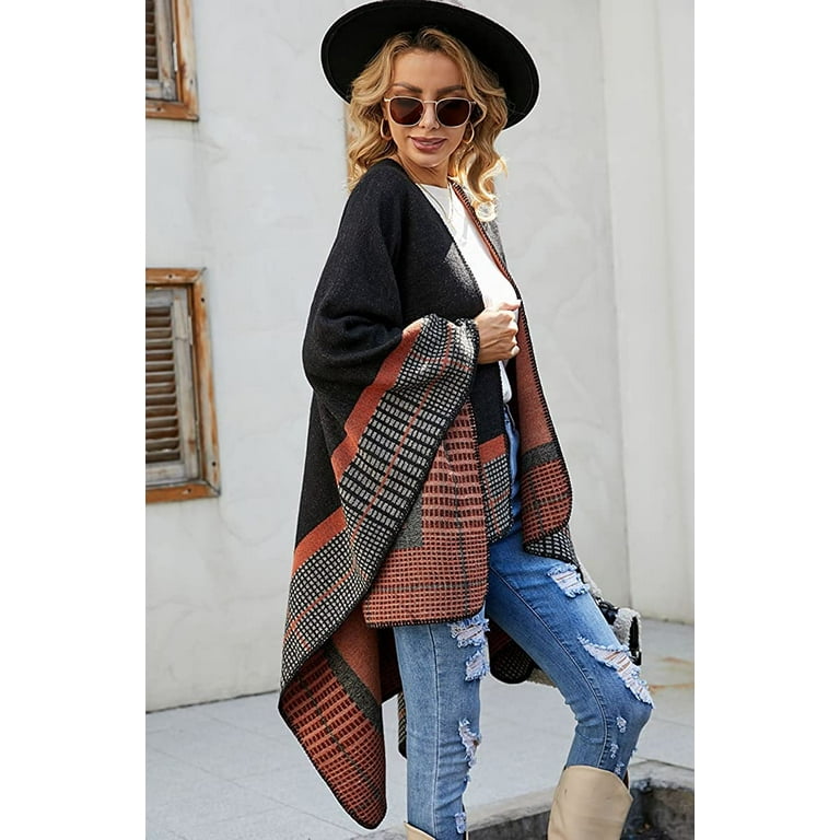 PIKADINGNIS Women Shawl Wraps Poncho Fleece Sweater Coat Cape