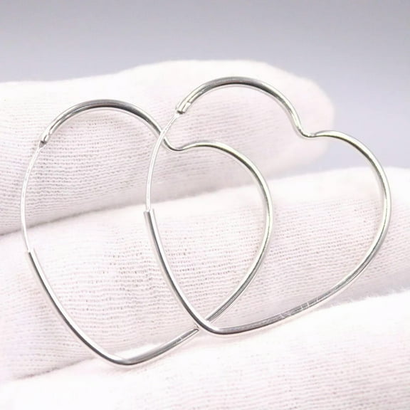 K-KED Pure Real 925 Sterling Silver Earrings Hoop Loving Heart Big Earrings 1.38inchD