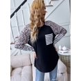 thumbnail image 3 of Round Neck Color Block Mixed Print Raglan Long Sleeve Shirt for Women, 3 of 3