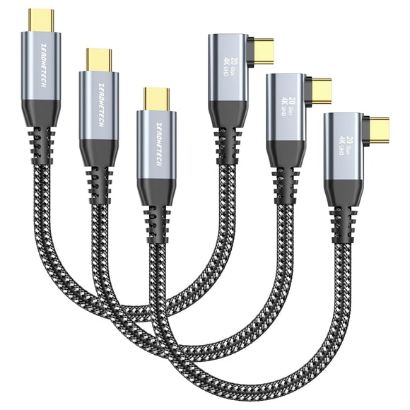 Zeroneteck Cable Usb C A Usb C (3 Pies, Paquete De 3) Cable De Monitor Usb C 4K Ángulo Recto Uhd Usb Tipo C Salida De Video 20 Gbps 100 W Carga Rápida Para Macbook Dell Lg Hp Kyy Arzopa Forhelp