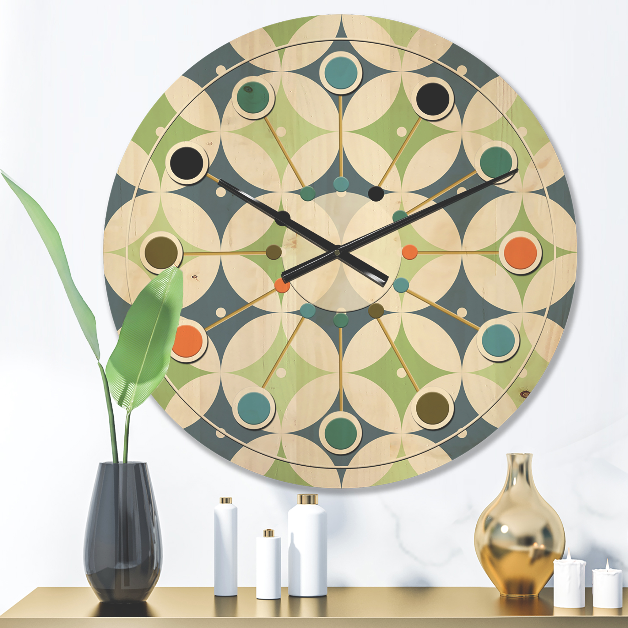Designart 'Geometrical Retro Design XVI' Mid-Century Modern Wood Wall Clock