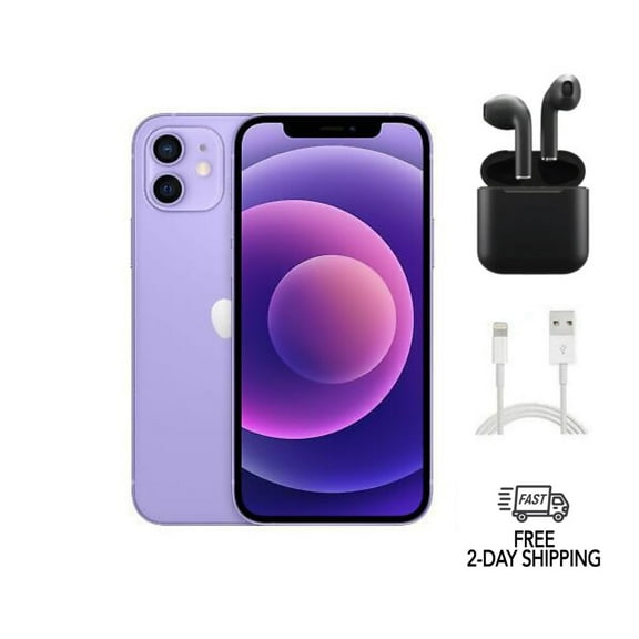 Restored Apple iPhone 12 A2172 (Fully Unlocked) 128GB Purple w/ Wireless Earbuds (Refurbished)