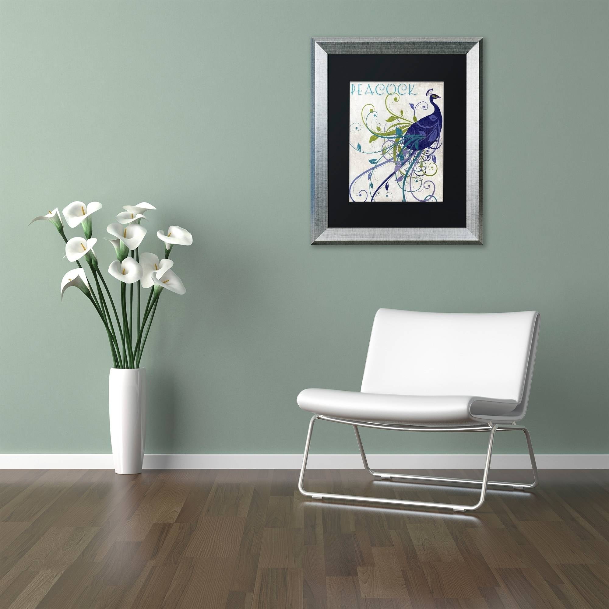 Trademark Fine Art "Peacock Nouveau I" Canvas Art by Color Bakery Black Matte, Silver Frame