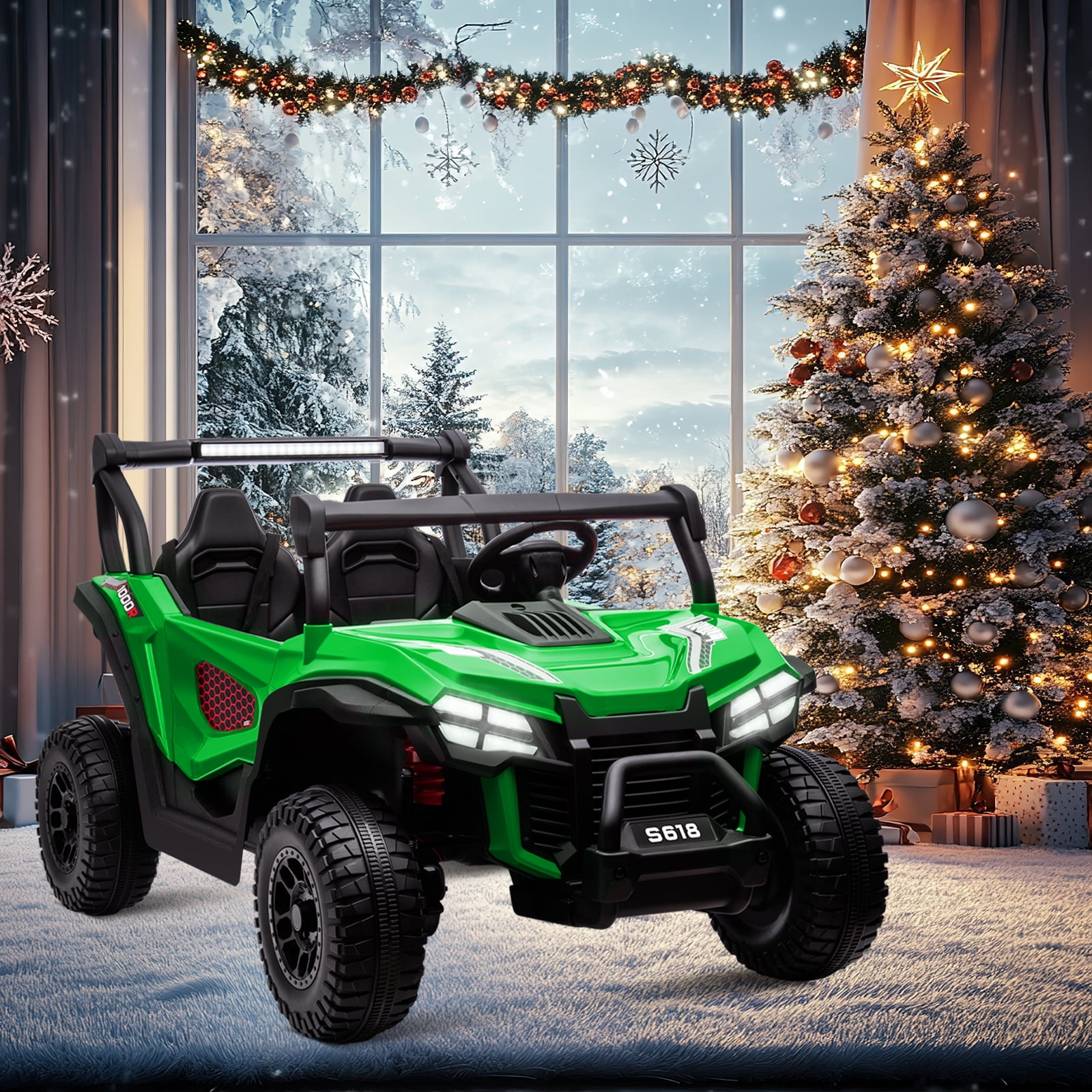 OTTORD 24V Ride on Cars 2 Seater, 4WD Electric Cars Vehicles for Adults and Kids（Green）