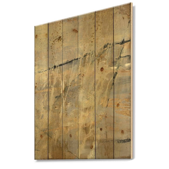 Designart 'Geometric Cream Block II' Modern Glam Print on Natural Pine Wood