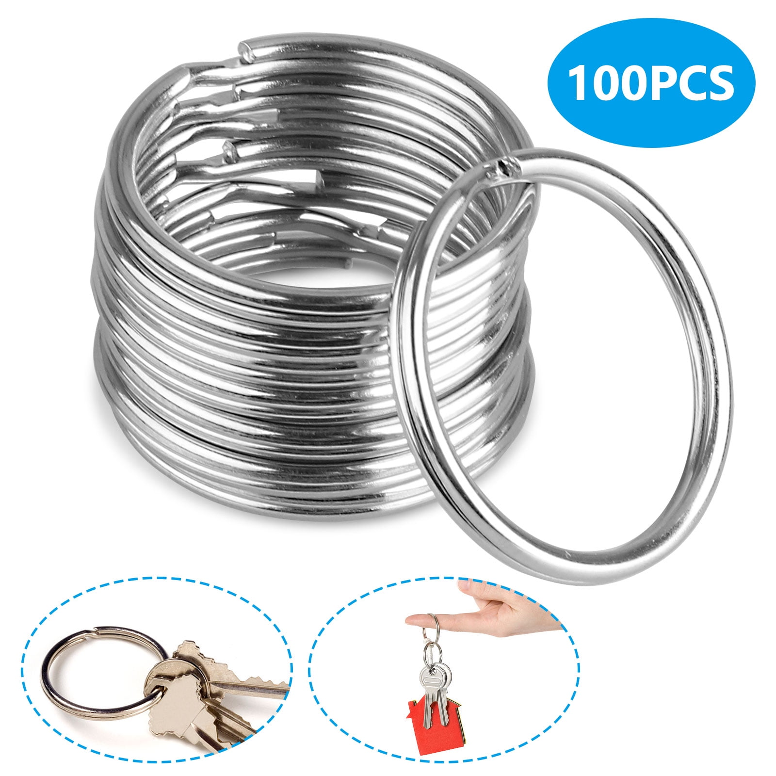 100PCS Silver Steel Key Rings Chains Split Ring Hoop Metal Loop Making 25mm OU 