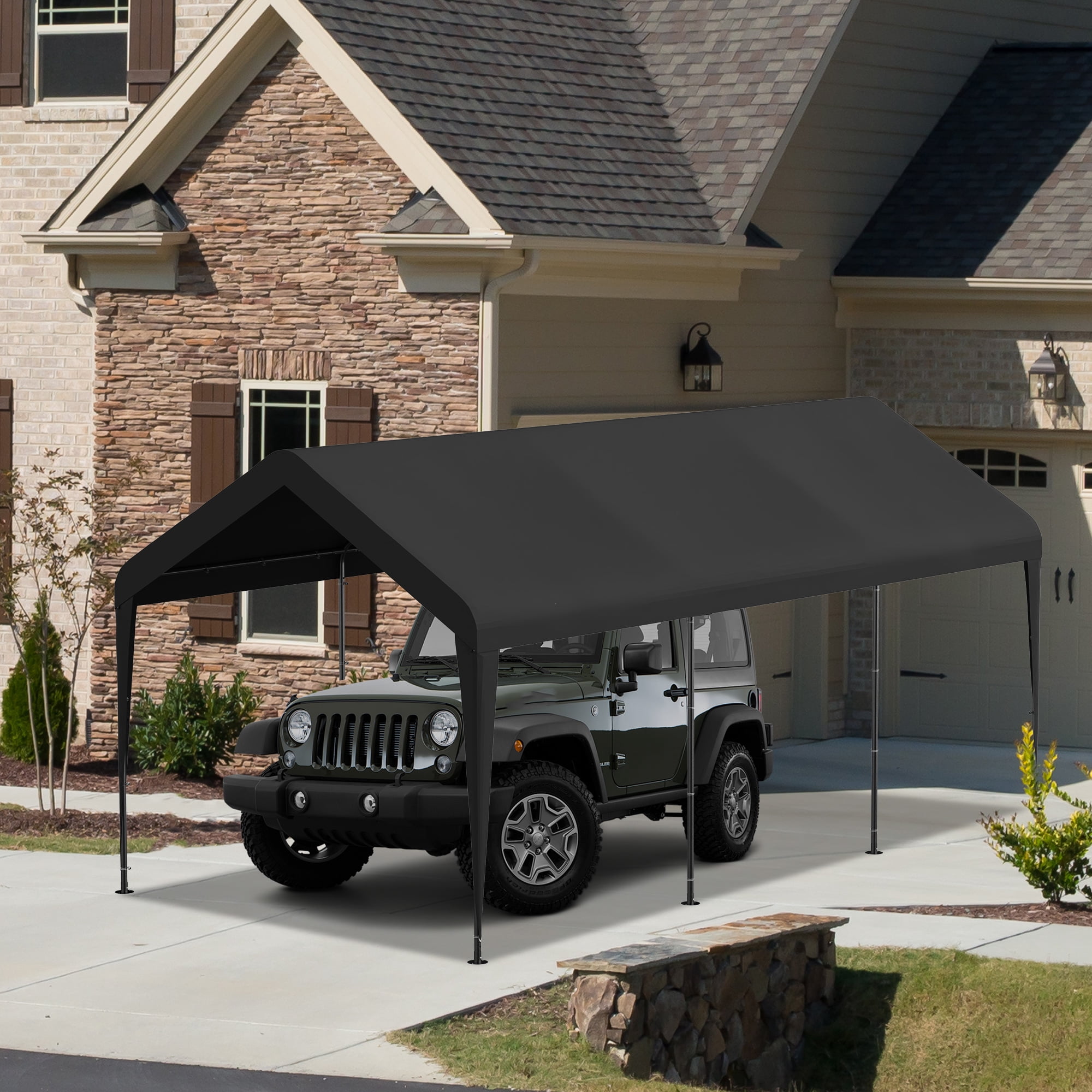Outdoor Carport 10' x 20' Portable Garage Car Shelter Shade with Removable Sidewalls & Doors, Carport Canopy with Powder-Coated Steel Frame for Outdoor Party, Birthday