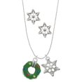 thumbnail image 1 of Delight Jewelry Silvertone Green Resin Wreath with Crystals Silver tone Snowflake Charm Necklace and Stud Earrings, 1 of 4