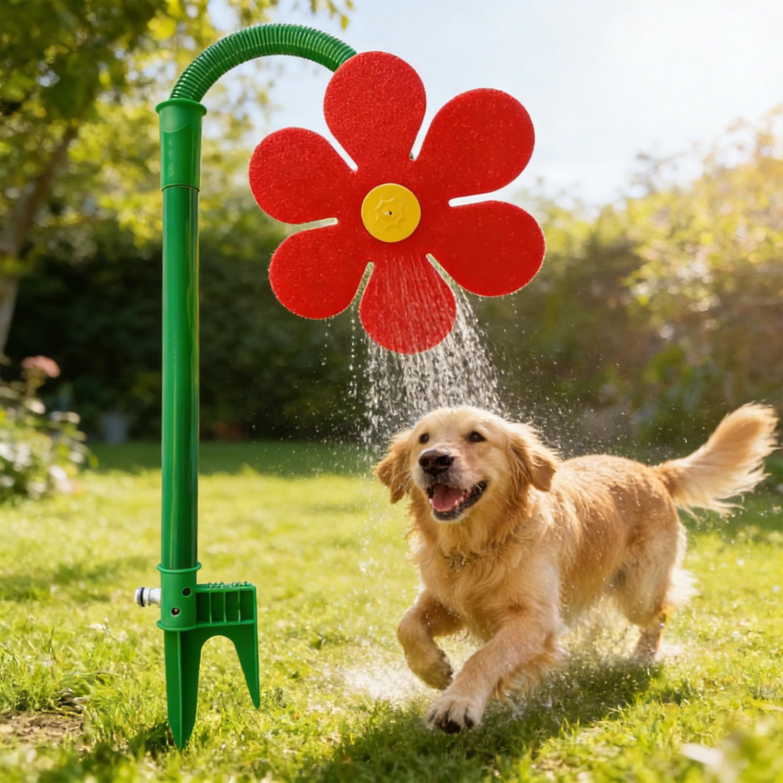 KANOHENO Sprinkler Crazy Dancing Flower,360° Rotating Sun Flower Sprinkler with Stake for Yard Watering Dogs Kids Playing