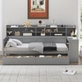thumbnail image 2 of Gray Wooden Twin Size Daybed with Study Desk & Storage Shelves, Multi-functional Bed Frame w/ 2 Drawers, MDF+Plywood+Pine, for Bedroom, Dorm, Home Office, 2 of 19