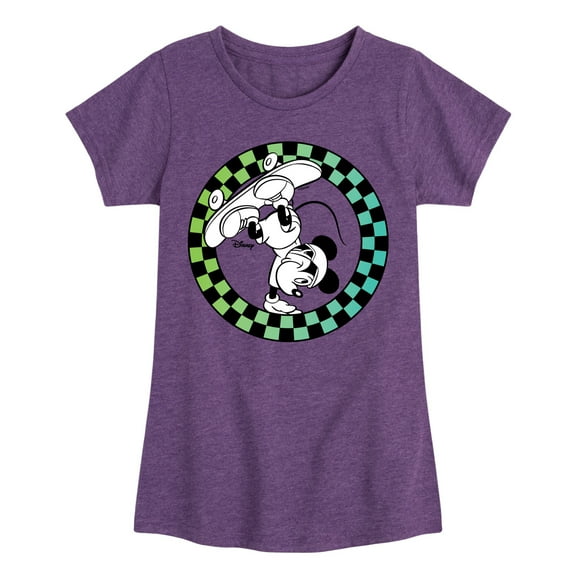 Disney - Mickey Skateboarding Checkered Circle - Toddler And Youth Girls Short Sleeve Graphic T-Shirt