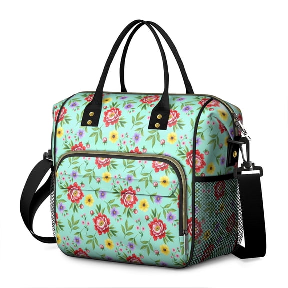 Pioneer Flower Floral Print Pattern Womens Lunch Box for Work,Insulated Large Lunch Bag,Leakproof Adult Lunch Bag for Work,Beach,Travel,Picnic,Camping