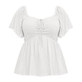 thumbnail image 4 of Women Blouses Dressy Casual Ndbuld Women's Spring And Summer Solid Color Plus Size Fashion Elastic Petal Sleeve T-Shirt With Round Neck White XXXL, 4 of 5