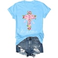 thumbnail image 4 of Alun Womens Happy Easter Graphic T Shirts Lace Bunny and Floral Pattern Design Casual Tops Soft Comfortable Round Neck Short Sleeve Daily Wear Letter T-Shirts2-Sky BlueS, 4 of 5