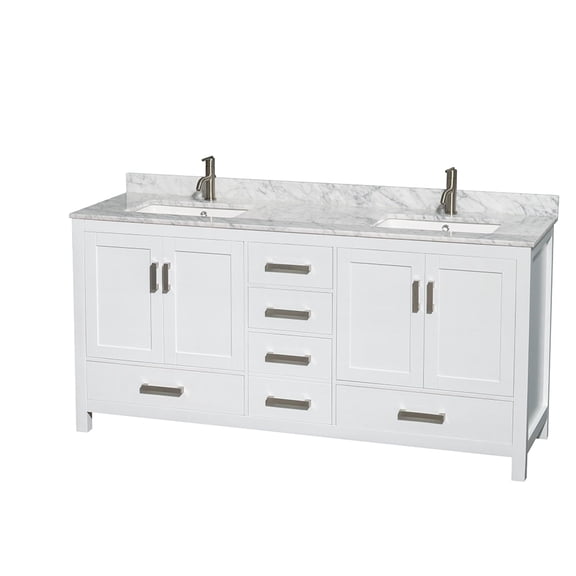 Wyndham Collection Sheffield 72" Wood & Metal Double Bathroom Vanity in White