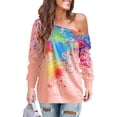 thumbnail image 1 of DYMADE Women's Colorful Splatter Paint Pattern Sloping Shoulder Long Sleeved Casual Top, 1 of 2