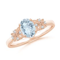 ANGARA Natural Vintage Style Oval Aquamarine Ring with Diamonds in 14K Rose Gold for Women (Size-7x5mm) | March Birthstone, Birthday, Anniversary, Jewelry Gift for Women | Natural Aquamarine Ring