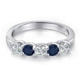 thumbnail image 3 of Gem Stone King 925 Sterling Silver Lab Grown Diamond and Blue Sapphire Wedding-Bands Ring for Women | 0.95 Cttw | Round 3.5MM | Gemstone April Birthstone | Size 9, 3 of 6