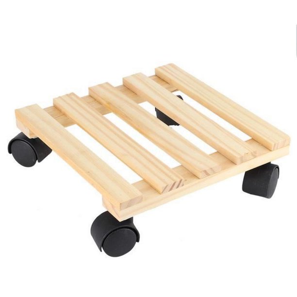 Plant Stand With Wheels Wooden Flower Pot Base Roller Mobile Tray Stand