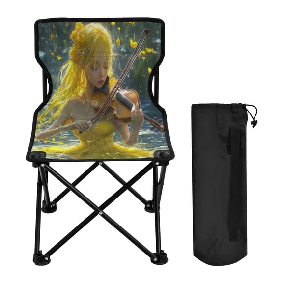 WOBOGO Lass Playing Violin on The Water Camping Chair Convenient Four Corner Backrest Folding Stool Can Hold Up to 220lbs