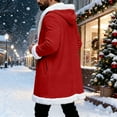 thumbnail image 6 of Unisex Red Leather Stylish Long Coat Christmas Santa Claus Shearling Hooded Trench Coat, 6 of 7