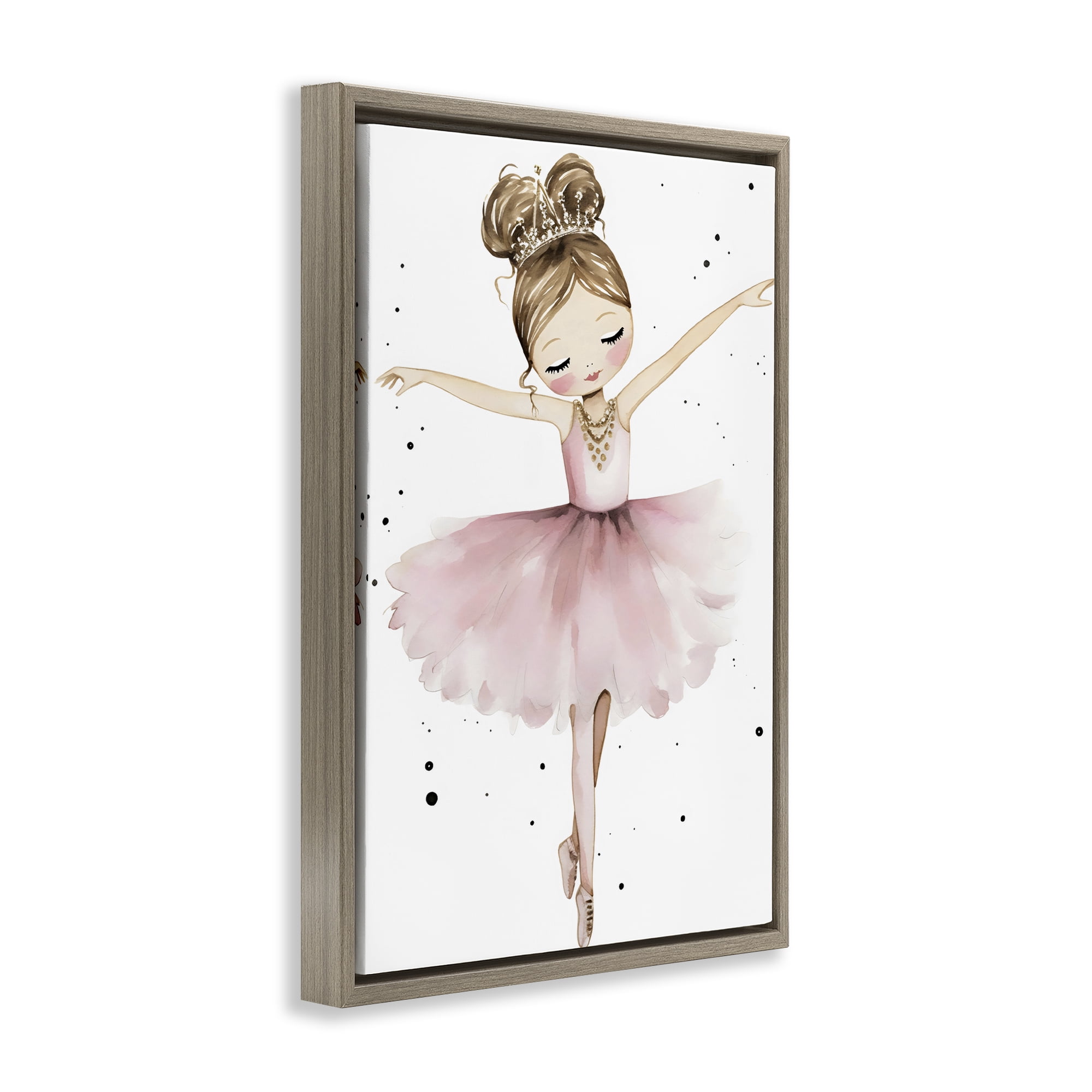 Stupell Industries Pointe Princess in Pink Tutu Brown Framed Floater Canvas Wall Art, design by Creative Studio