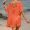 thumbnail image 4 of QIPOPIQ Robes de Plage pour Femmes Manches Courtes Col en V Couvre-Maillot de Bikini d'Été Robe à Lacets Offres 2023, 4 of 5