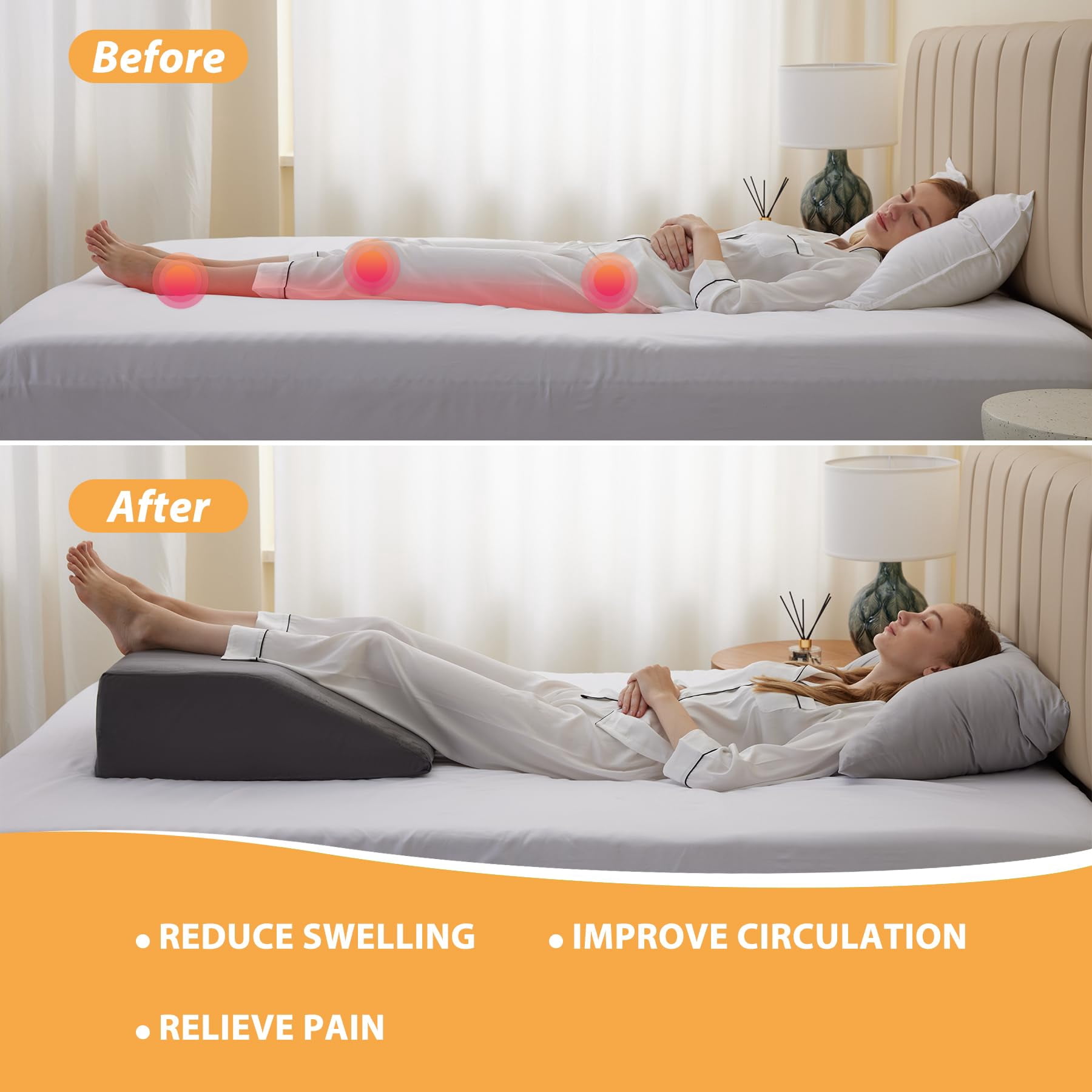 Leg Elevation Pillows  For Sleeping Gel Memory Foam Top Wedge Pillow Wedges After - Removable Cover (6 Inch Dark Grey)