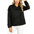 thumbnail image 2 of TGSLY Women's Fall Cropped Trench Coats Lightweight Notched Lapel Double Breasted Button Jacket Casual Solid Color Long Sleeve Outerwear with Pockets L, 2 of 10