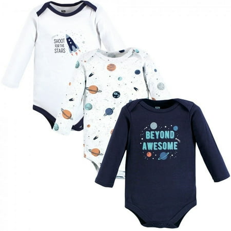 UPC: 0660168188004 | Hudson Baby Infant Boy Cotton Long-Sleeve Bodysuits Space 3-Pack 0-3 Months