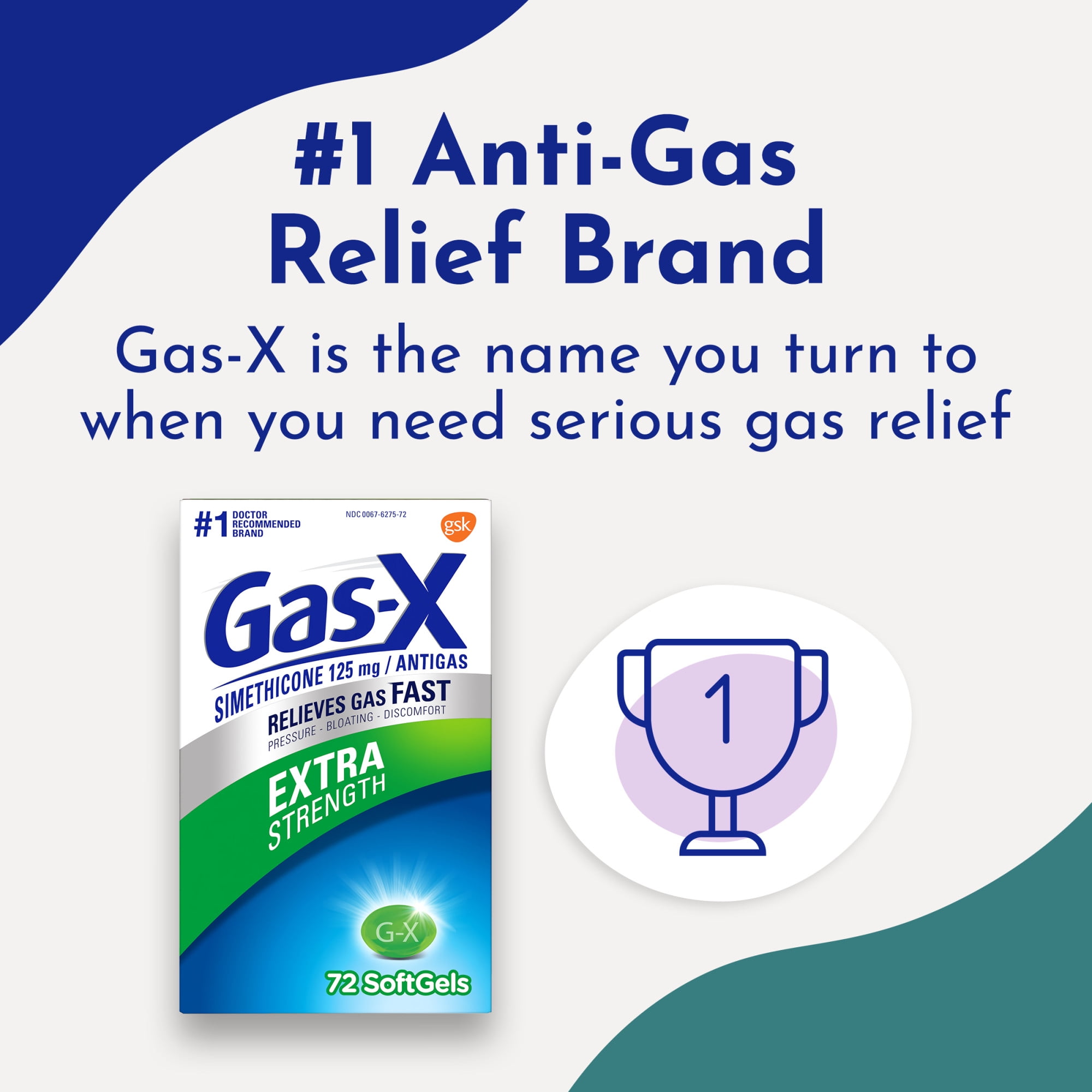 Gas-X Extra Strength Gas Relief Softgels With Simethicone 125 Mg for Bloating Relief - 72 Count