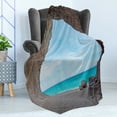 thumbnail image 4 of Natural Cave Soft Flannel Fleece Throw Blanket, Dreamy Cara Luna Cave by the Ocean Tropical Beach in Mediterranean Seashore, Cozy Plush for Indoor and Outdoor Use, 60" x 80", Cream Blue, by Ambesonne, 4 of 5