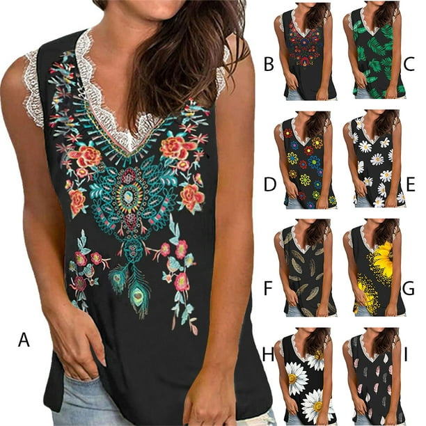 Qarigey Chaleco de mujer sin mangas estampado suelto Tanktop