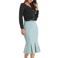 thumbnail image 4 of Falda de trabajo sólida INSPIRE CHIC para mujeres, por debajo de la rodilla, con cola de pez y cinturón, 2XL, gris claro azul, 4 of 6