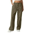 thumbnail image 3 of Women's Zip Front Palazzo Pants with Cargo Pockets High Waist Comfortable Wide Leg Trousers in Soft Cotton, 3 of 8