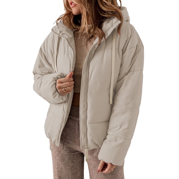SHEWIN Womens Hooded Puffer Jacket Full Zipper Short Coat with Pockets Winter Warm Outerwear Petite